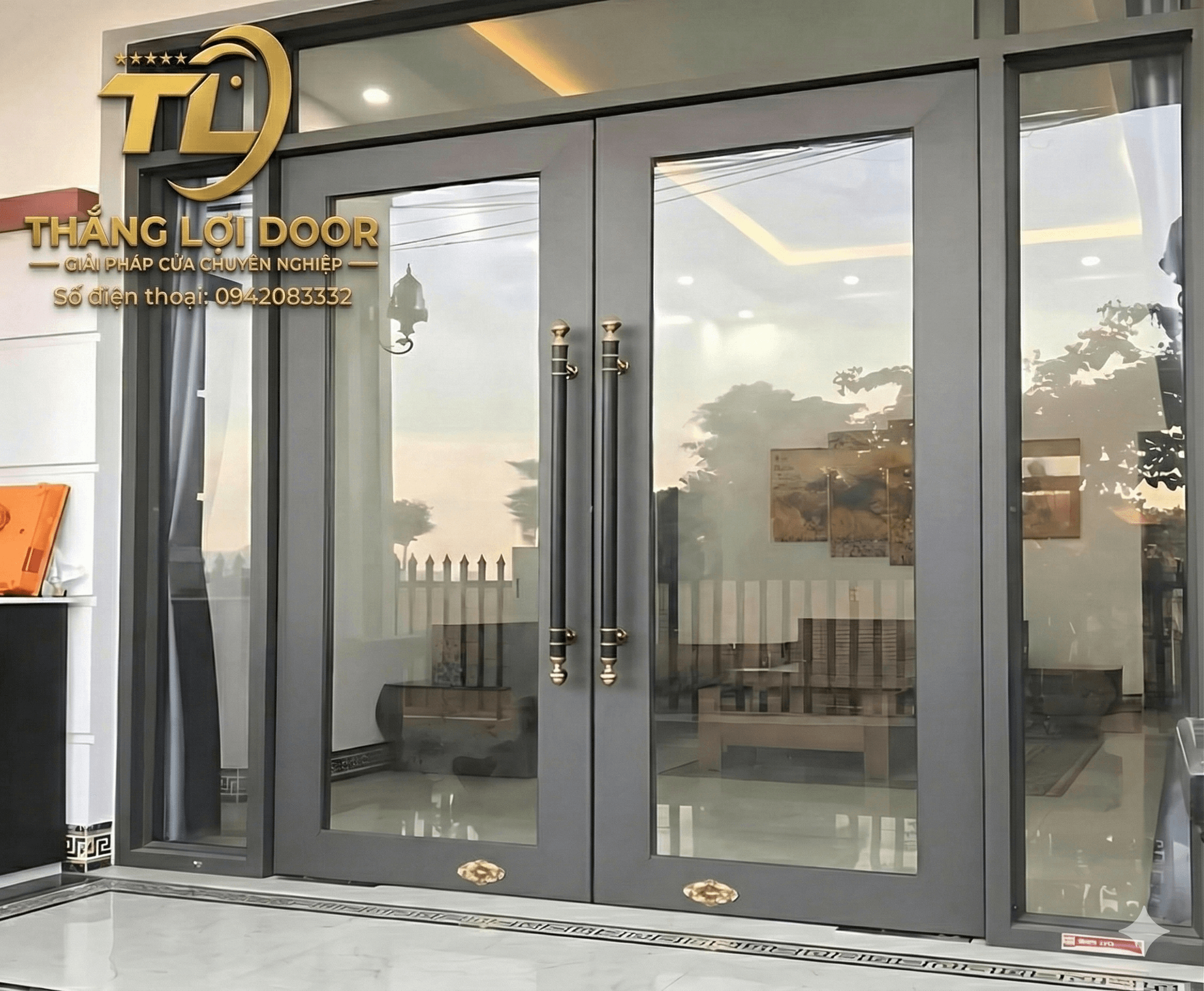 cửa nhôm hệ thủy lực mặt tiền cửa hàng