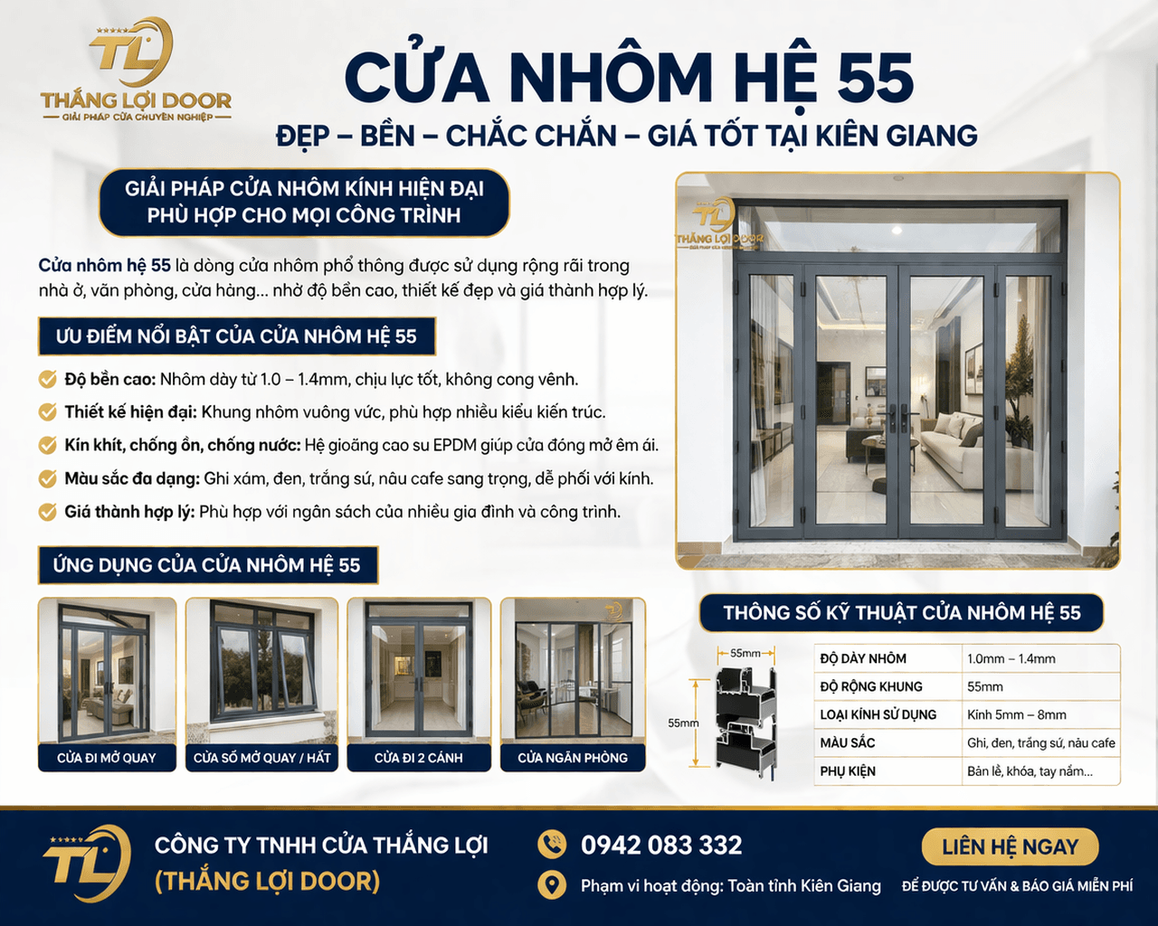 Cửa nhôm hệ 55 tại Kiên Giang