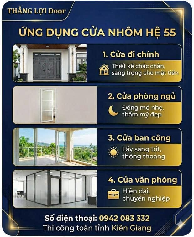 Ứng dụng cửa nhôm hệ 55 trong nhà phố