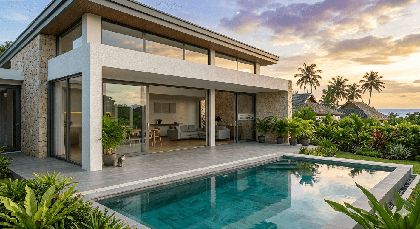 Cửa nhôm Xingfa màu xám ghi cho biệt thự tại Kiên Giang